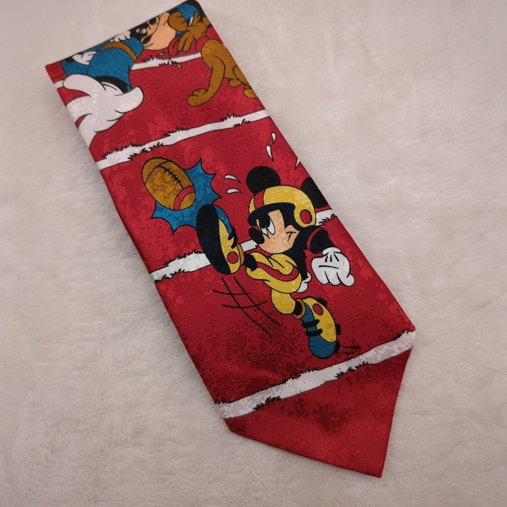 Vintage Disney Mickey‎ Mouse Tie Mens Red Novelty Football Mickey Unlimited 90s